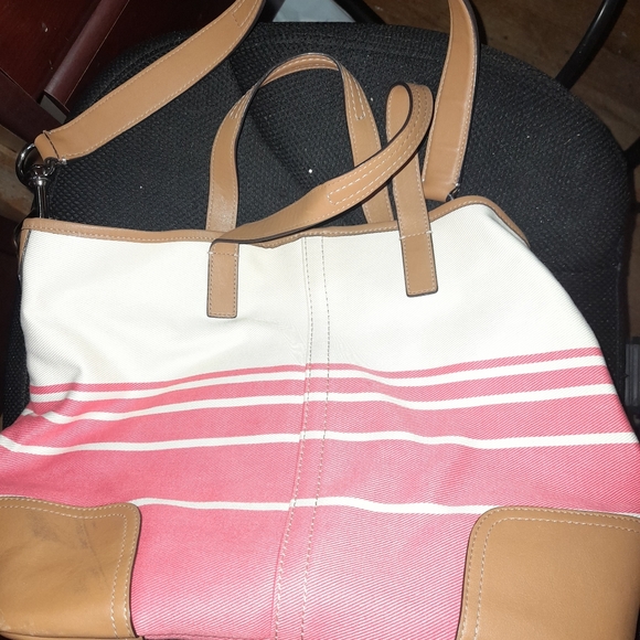 Coach F29921 Hadley Variegated Striped Duffle Silver/coral - Picture 2 of 16